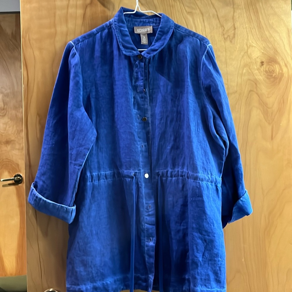 Chicos cotton and linen spring weight drawstring coat top